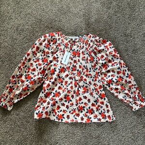 NWT Elizabeth and James Red and Brown Puff Sleeve Blouse